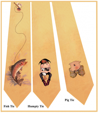 Yellow neckties with cute pig humpty and fish