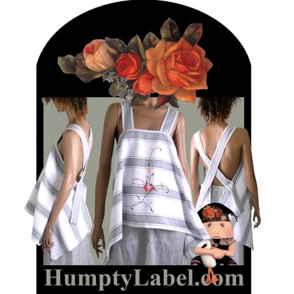 views of apron top on pattern cover humpty doll in front