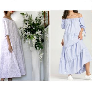ladies in French country tiered dress