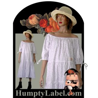 ladies wearing calico french country tiered dress pattern cover. Humpty in front