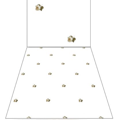 fabric swatch spaced rose buds on white