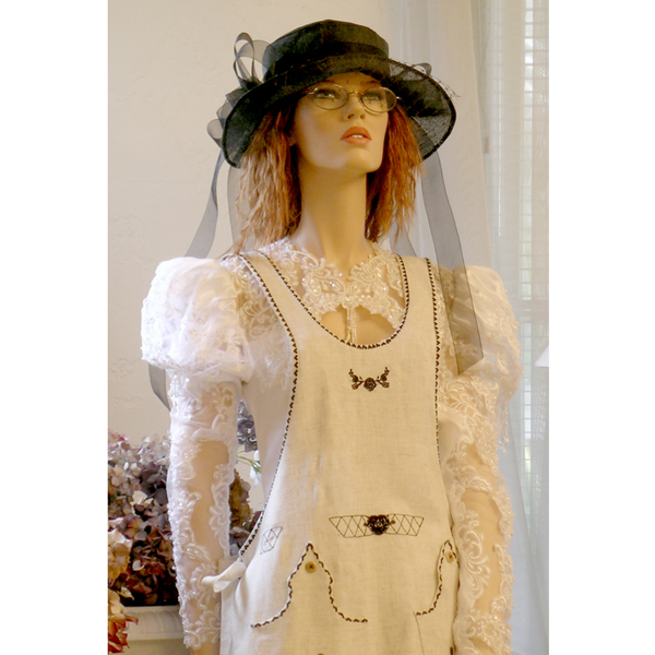 burlap apron over wedding dress